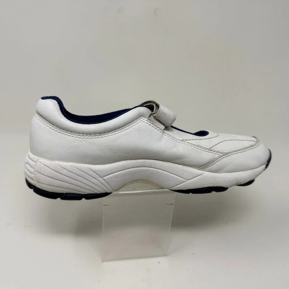 Propet W3868 Womens White Leather Mary Jane Walking Shoes Navy Blue Accent 7.5 M